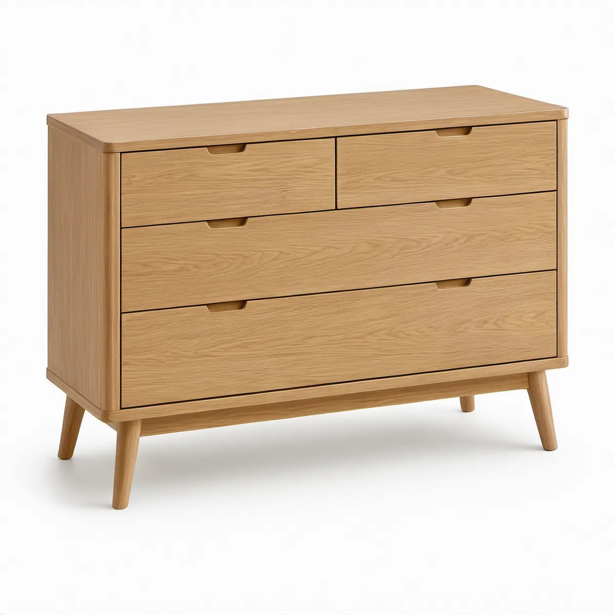 Komoda se 4 zásuvkami z MDF s dubovou dýhou, přírodní dub, 120 × 45 × 85 cm