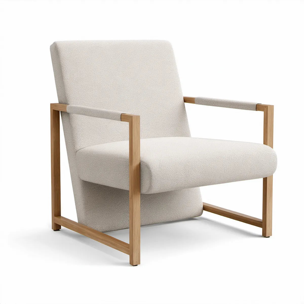 Křeslo s područkami 75 × 82 × 88 cm, krémový bouclé potah a rám z přírodního dubu